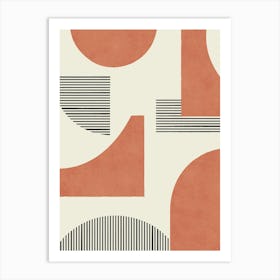 Line Art Geometric Abstract Pattern - Warm Orange Art Print