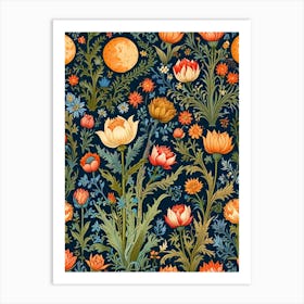 William Morris Seamless Pattern With Flowers And Moon 1 Art Print