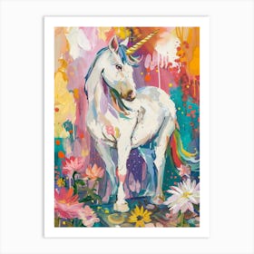 Floral Folky Unicorn In The Meadow 3 Art Print