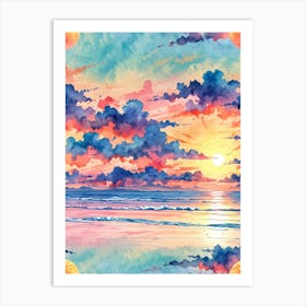 Watercolor Sunset Background Art Print