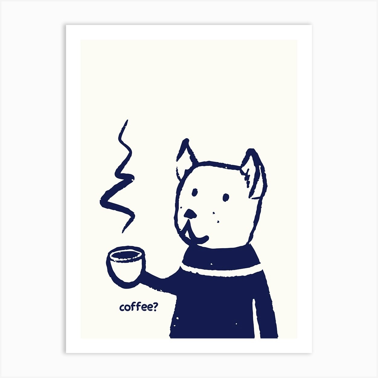 Dog Drinking Blue Poster Art Print by House of Saturn