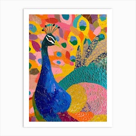 Peacock & Feathers Colourful Portrait 2 Art Print