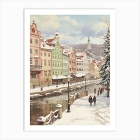 Vintage Winter Illustration Cesky Krumloy Czech Republic 6 Art Print