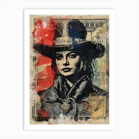 Expressionism Cowgirl Red And Blue 4 Art Print