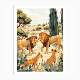 Barbary Lion Interaction Illustration 3 Art Print