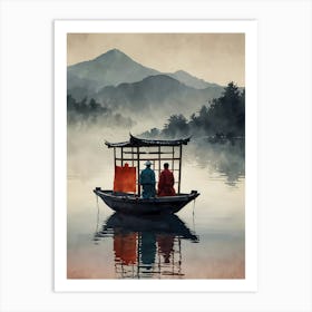 Two Asian Men On A Boat Art Print