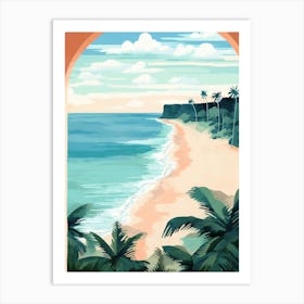 Beach Scene With Palm Trees. Vintage Travel Art Print