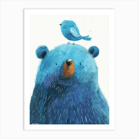 Small Joyful Bear With A Bird On Its Head 19 Art Print