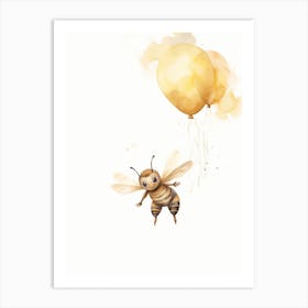 Baby Bee Flying With Ballons, Watercolour Nursery Art 1 Art Print