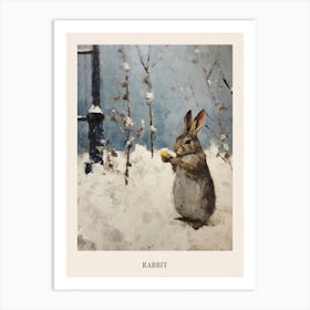 Vintage Winter Animal Painting Poster Rabbit 2 Art Print