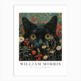 William Morris Inspired Black Peekaboo Kitten Art Print