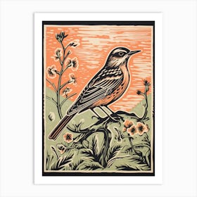 Vintage Bird Linocut Lark 4 Art Print