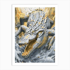 Crocodile Precisionist Illustration 3 Art Print