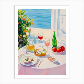 Mediterranes Gourmet im Süden, Sommer Malerei gedeckter Tisch Art Print