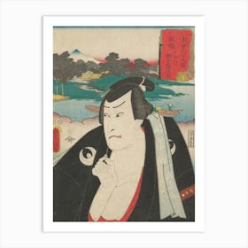 Portrait Of A Man Holding A Toothpick, Wearing A Black Kimono With Subtle Floral Patterning, Open At The Chest, And A Lig Art Print