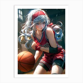 Anime Girl Playing Basketball Art Print