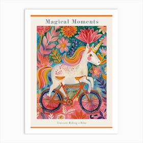 Floral Fauvism Style Unicorn Riding A Bike 2 Poster Art Print