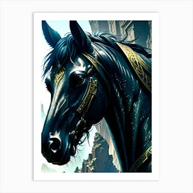 Majestic black horse Art Print