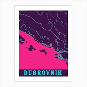 Dubrovnik Neon City Map Map Poster Art Print