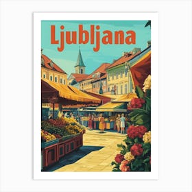 Aihrgdesign A 1970s Inspired Travel Poster For Ljubljana Art Print