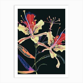 Neon Flowers On Black Peacock Flower 3 Art Print