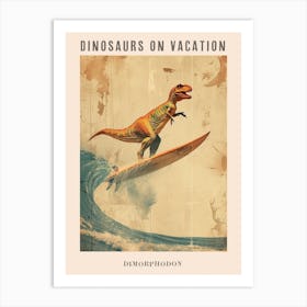 Vintage Dimorphodon Dinosaur On A Surf Board 3 Poster Art Print