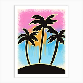 Retro Sunset Behind Palm Trees Art Print