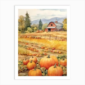 Pumpkin Farm, Watercolour 0 Art Print