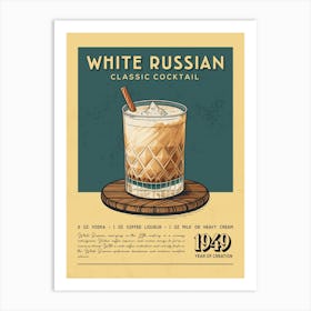 White Russian Classic Cocktail Art Print