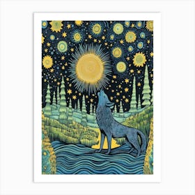 Wolf Starry Night Art Print