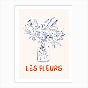 Les Fleurs Flower Vase Hand Drawn 1 Art Print