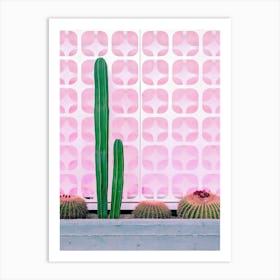 Cactus Plants In Front Of Pink Mid Century Modern Wall Art Print