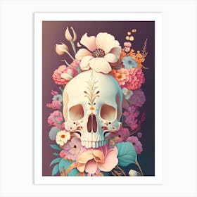 Skull With Floral Patterns 1 Pastel Vintage Floral Art Print