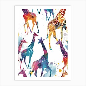 Giraffe Watercolour Colourful Pattern 2 Art Print