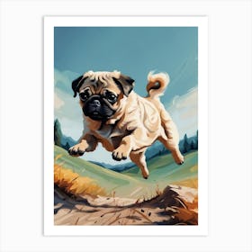 Pug Dog Jumping Art Print