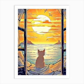 sunset cat art Art Print