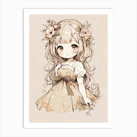 Anime Girl With Flowers Art Print