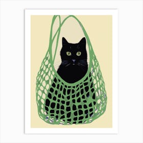 Black Cat In A Green Bag Art Print
