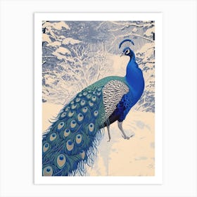 Snow Scene Of A Peacock 2 Art Print