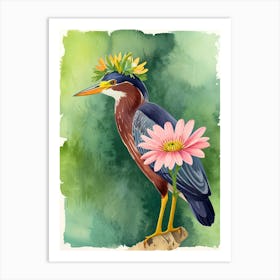 Heron With Flowers 3 Art Print