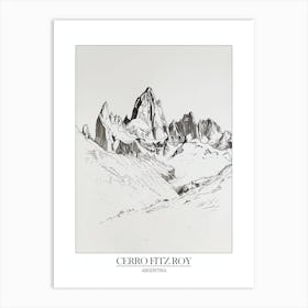 Cerro Fitz Roy Argentina Line Drawing 1 Poster Art Print