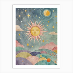 Whimsical Sun And Moon Art Print