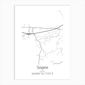 Sogne,Norway Minimalist Map Art Print