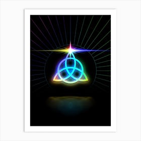 Neon Geometric Glyph in Candy Blue and Pink with Rainbow Sparkle on Black n.0062 Art Print