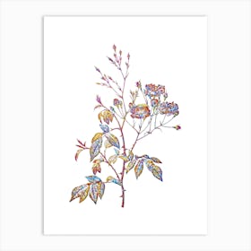 Stained Glass Pink Noisette Roses Mosaic Botanical Illustration on White n.0089 Art Print
