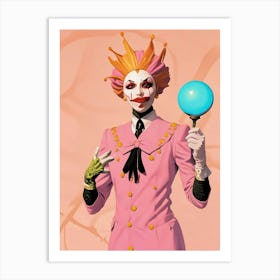 Abstract Clown Holding A Blue Ball Art Print