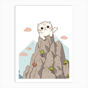 Kawaii Cat Drawings Rock Climbing 2 Art Print