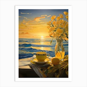 Sunset With Flowers Art Print