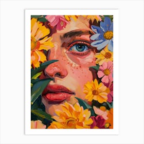 Girl In Flowers Art Print