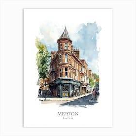 Merton London Borough   Street Watercolour 2 Poster Art Print